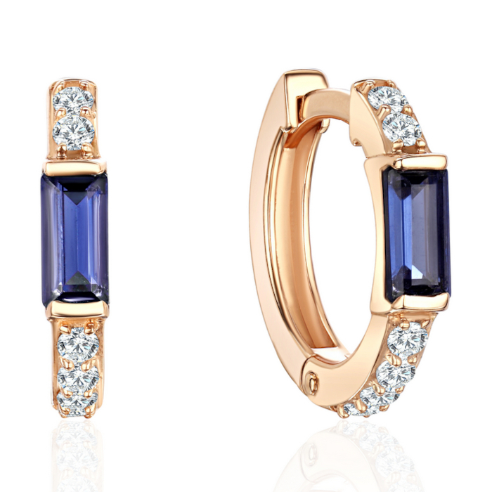 Серьги из красного золота 585 пробы с наносапфирами и фианитами 01С2116292-1