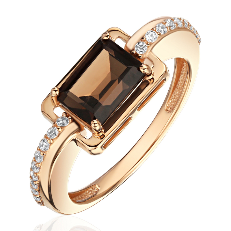 Кольцо из красного золота 585 пробы с раух-топазом и фианитами 01К3116528-2