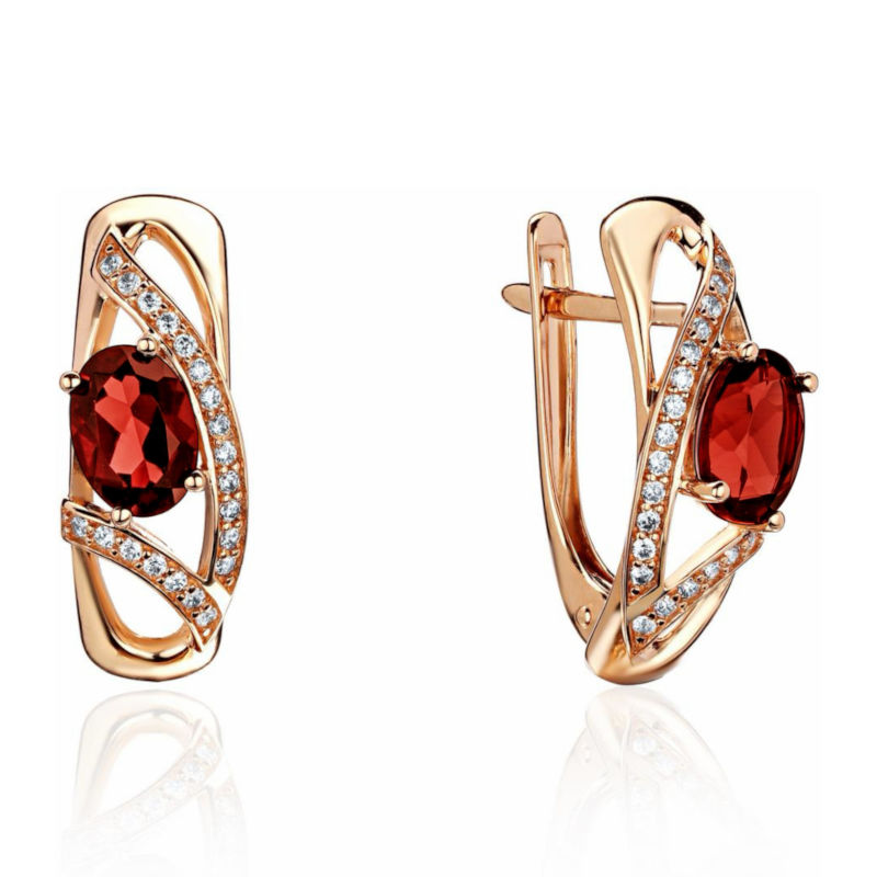 Серьги из красного золота 585 пробы с гранатами и фианитами 01С3115351-4