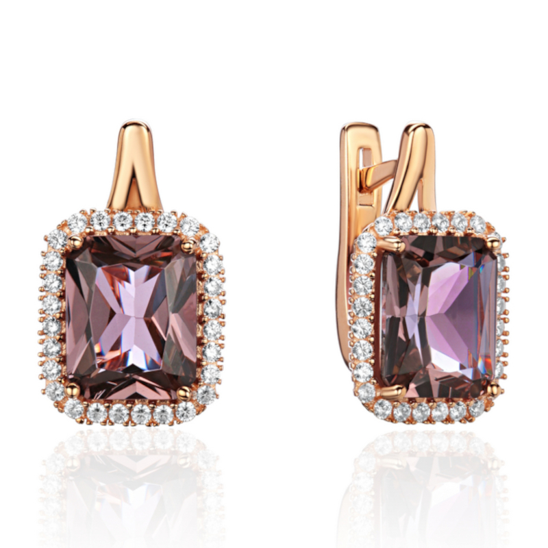 Серьги из красного золота 585 пробы с наносинтал султанитами и фианитами 01С2115436-2