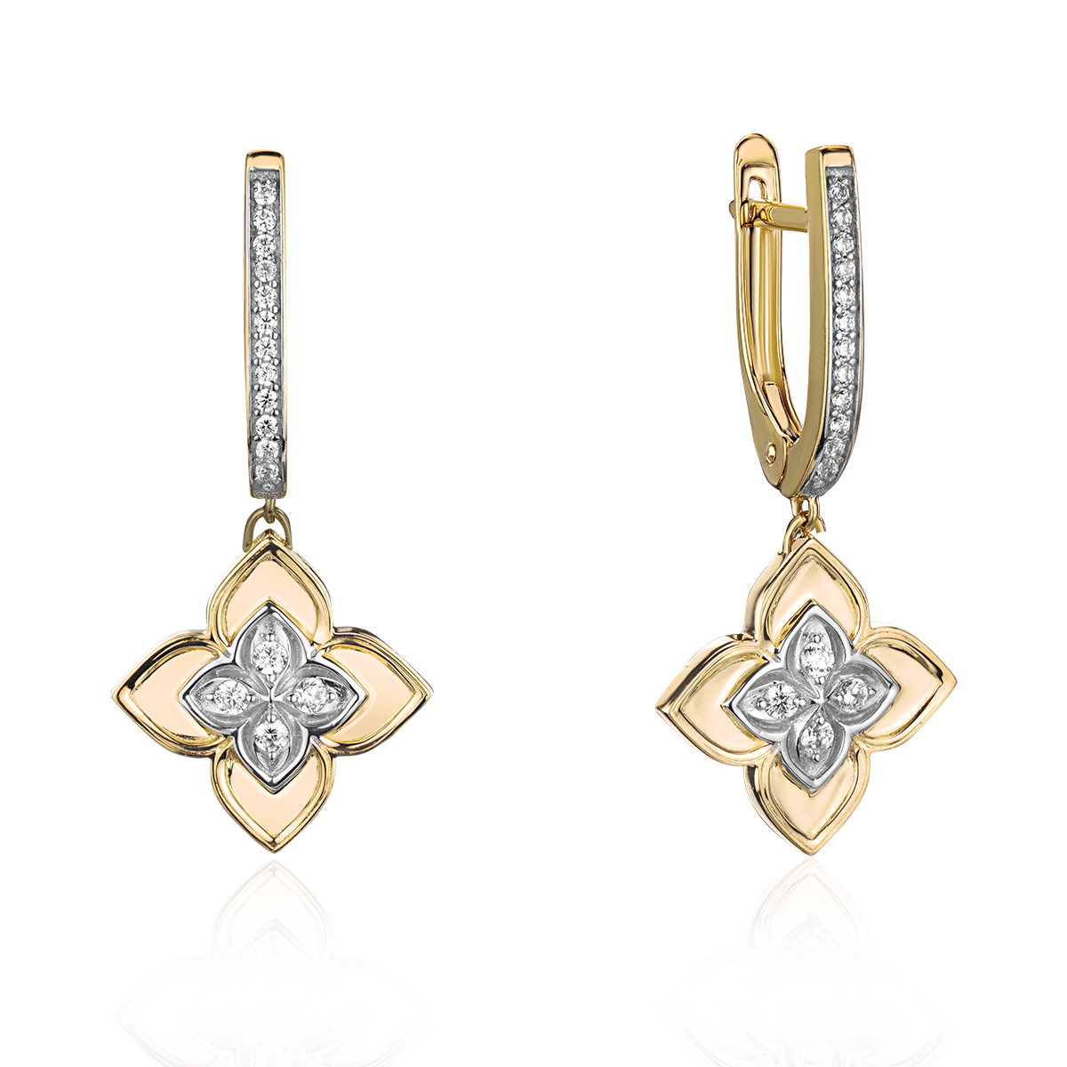 Серьги из желтого золота 585 пробы с фианитами 01С1315582Р