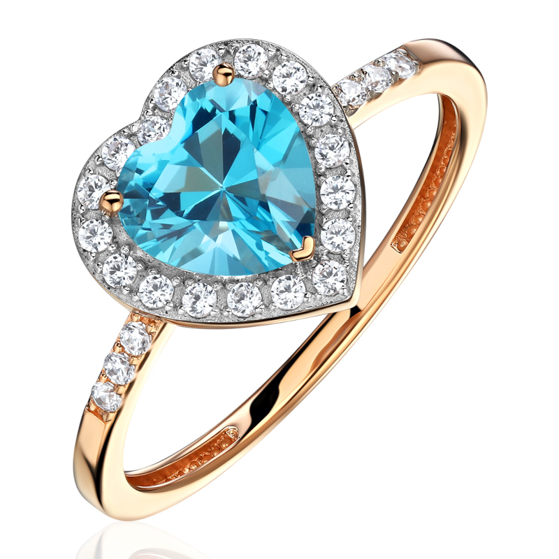 Кольцо из красного золота 585 пробы с наноситал топазом и фианитами 01К2115439Р-7