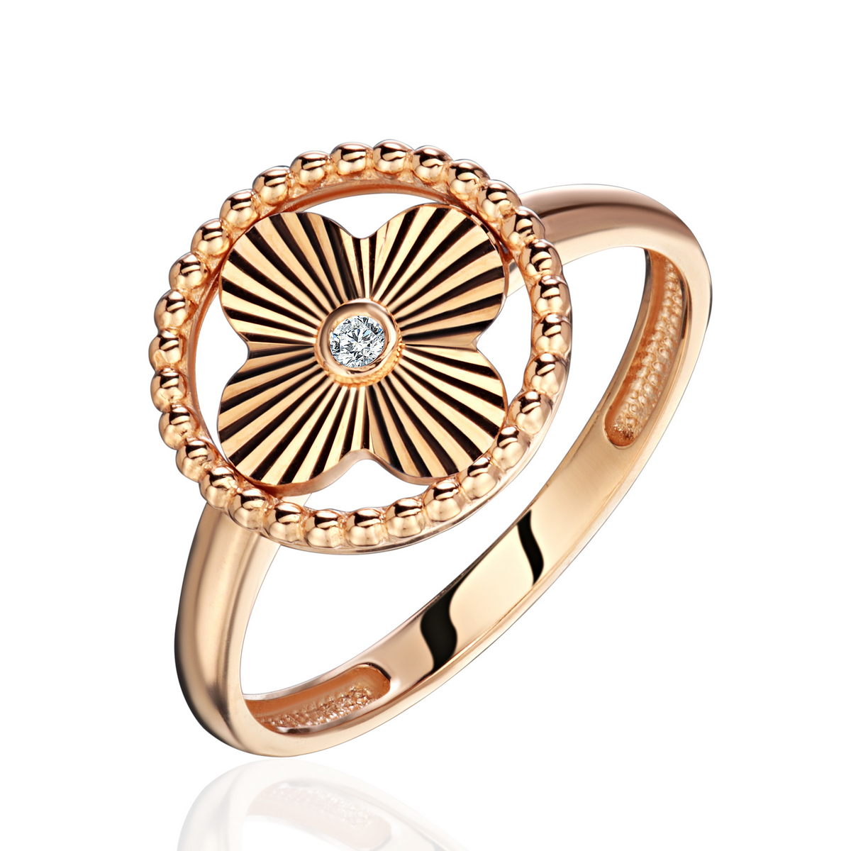 Кольцо из красного золота 585 пробы с фианитом 01К1115237