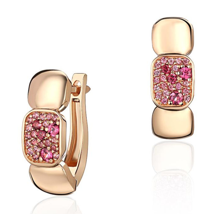 Серьги из красного золота 585 пробы с родолитами 01С3116549-2
