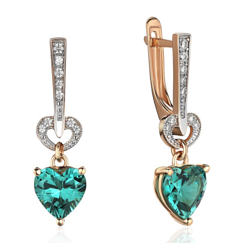 Серьги из красного золота 585 пробы с наноситал турмалином и фианитами 01С2115443Р-4