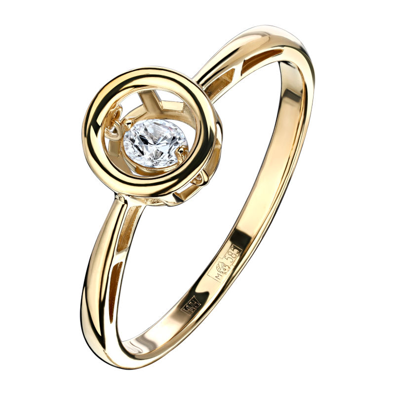 Кольцо из желтого золота 585 пробы c фианитом 01К137960