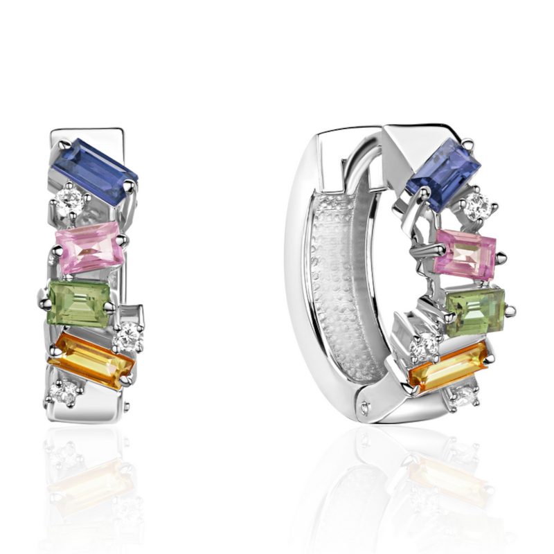 Серьги из белого золота 585 пробы с сапфирами и бриллиантами 01С6215501-1