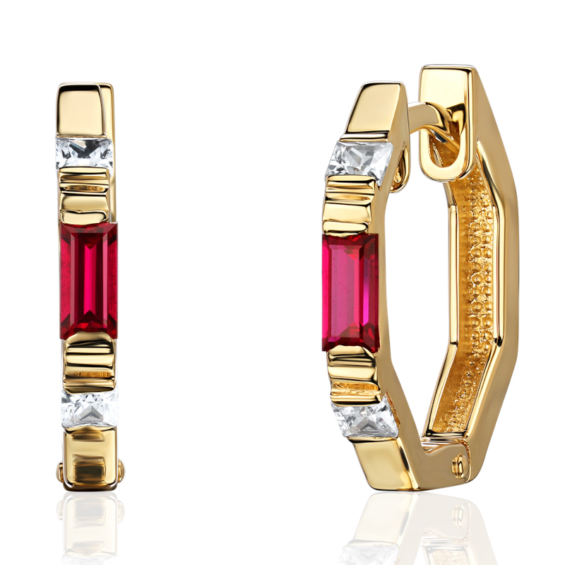 Серьги из желтого золота 585 пробы с гранатами и фианитами 01С2315216-1