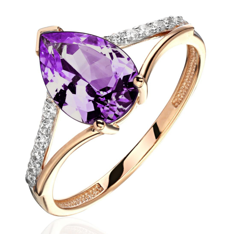 Кольцо из красного золота 585 пробы с аметистом и фианитами 01К3116565Р-3
