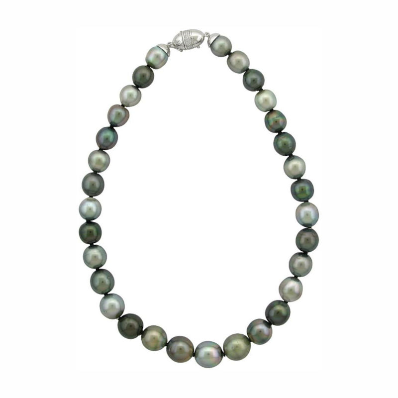 Колье из белого золота 585 пробы с жемчугом и бриллиантами 01Л621740-2