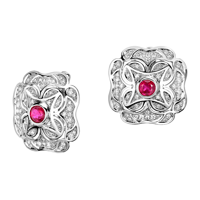 Серьги из белого золота 585 пробы с бриллиантами и рубинами 01С6212105-1 Серьги из белого золота 585 пробы с бриллиантами и рубинами 01С6212105-1