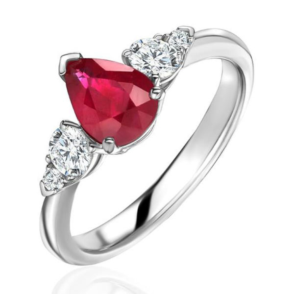 Кольцо из белого золота 585 пробы с рубином и бриллиантами 01К6214956-3