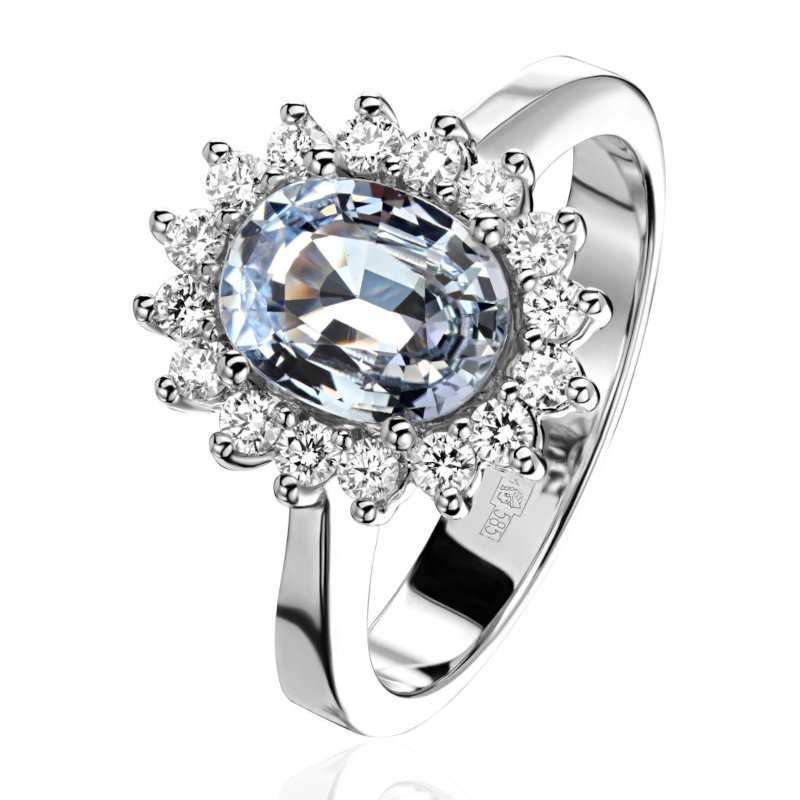 Кольцо из белого золота 585 пробы с сапфиром и бриллиантами 01К6211995-2 Кольцо из белого золота 585 пробы с сапфиром и бриллиантами 01К6211995-2