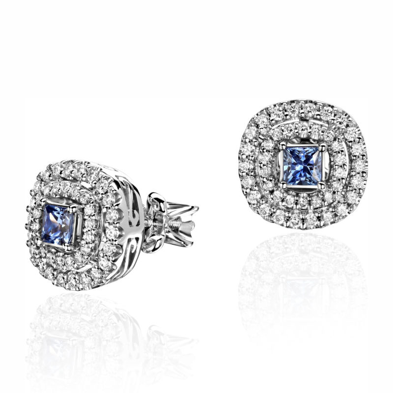 Серьги из белого золота 585 пробы с сапфирами и бриллиантами 01С6214810-2