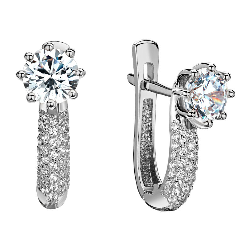 Серьги из белого золота 585 пробы с фианитами 01С124877
