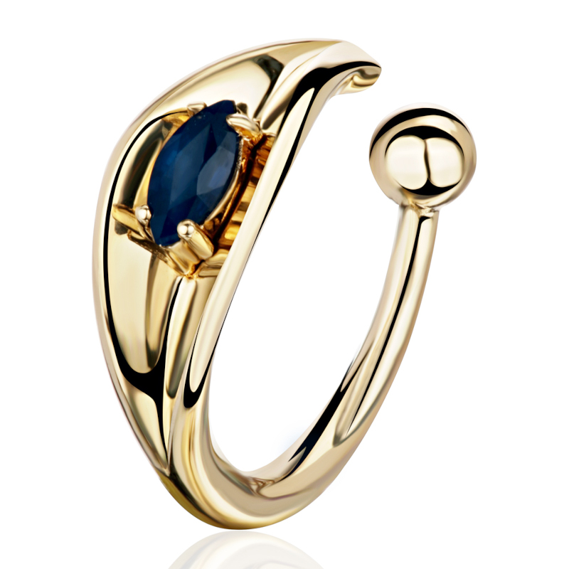 Серьга кафф без прокола из желтого золота 585 пробы с сапфиром 01С5316969-1