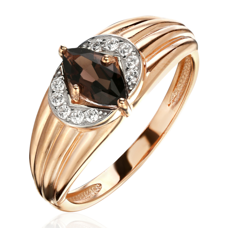 Кольцо из красного золота 585 пробы с раух-топазом и фианитами 01К3115372Р-3