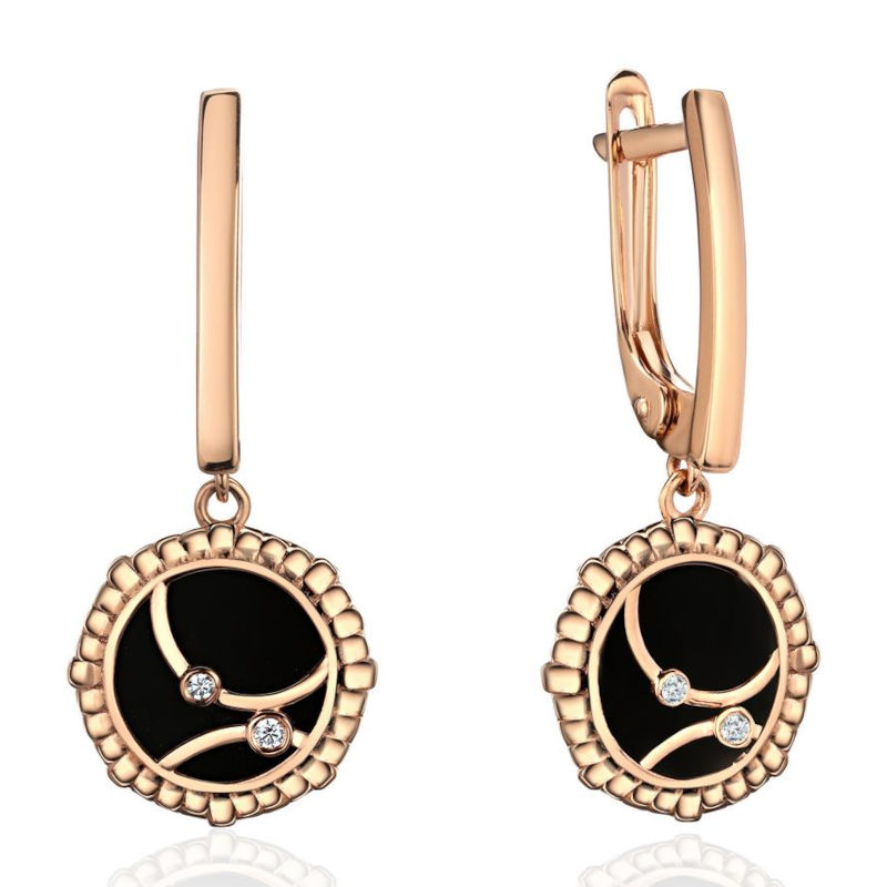 Серьги из желтого золота 585 пробы с агатами и фианитами 01С4315067-1