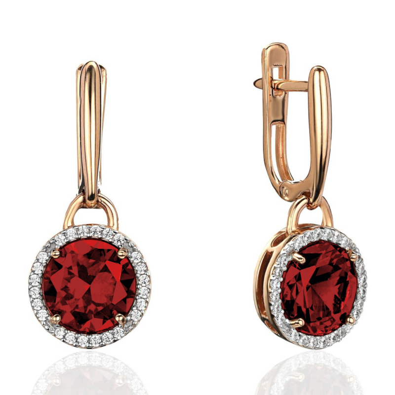 Серьги из красного золота 585 пробы с гранатами и фианитами 01С3115335-1