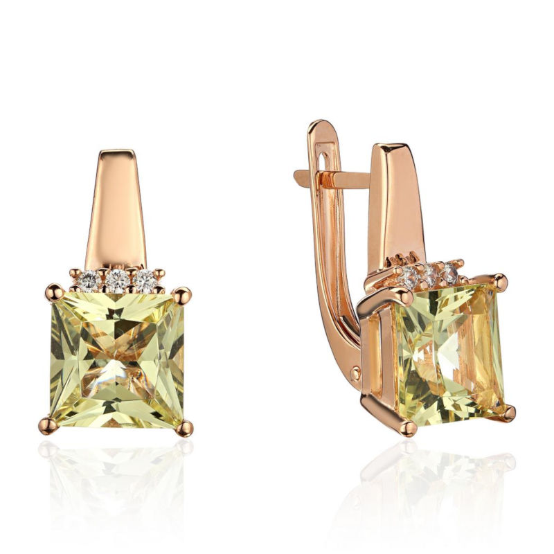 Серьги из красного золота 585 пробы с наносинтал гелиодорами и фианитами 01С2115472-5