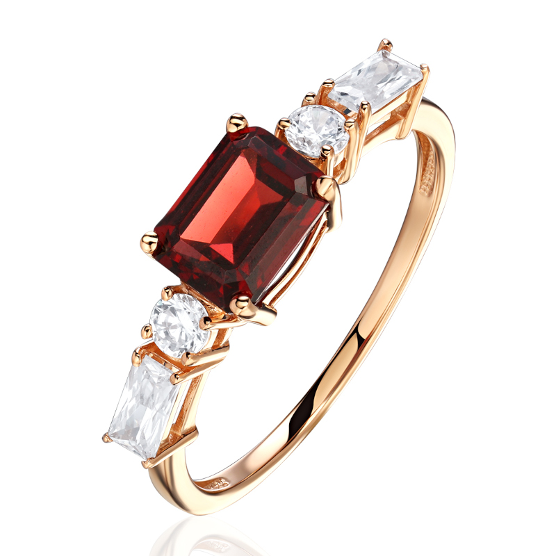 Кольцо из красного золота 585 пробы с гранатом и фианитами 01К3116475-3