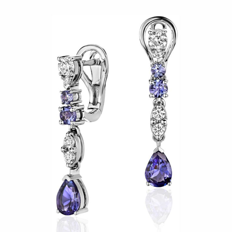Серьги из белого золота 750 пробы с танзанитами и бриллиантами 01С6715080-1