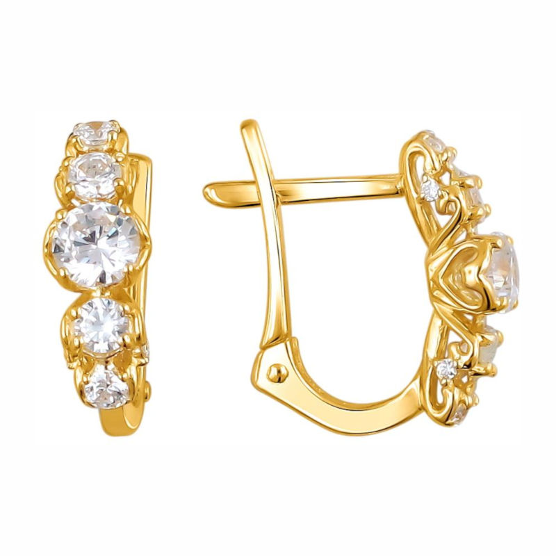 Серьги из желтого золота 585 пробы с фианитами 01С1313107