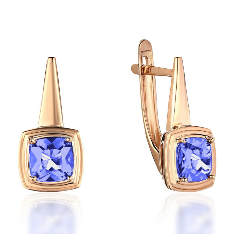 Серьги из желтого золота 585 пробы с наноситал танзанитами 01С2315464-3