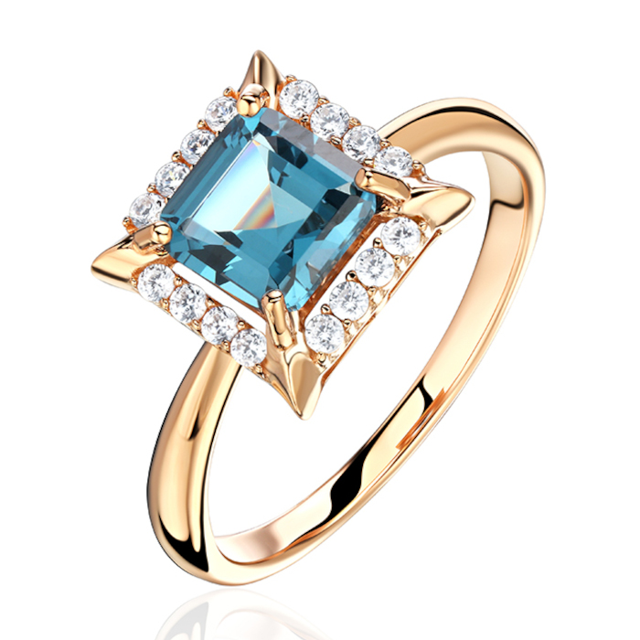 Кольцо из красного золота 585 пробы с наноситал топазом и фианитами 01К2115422-2