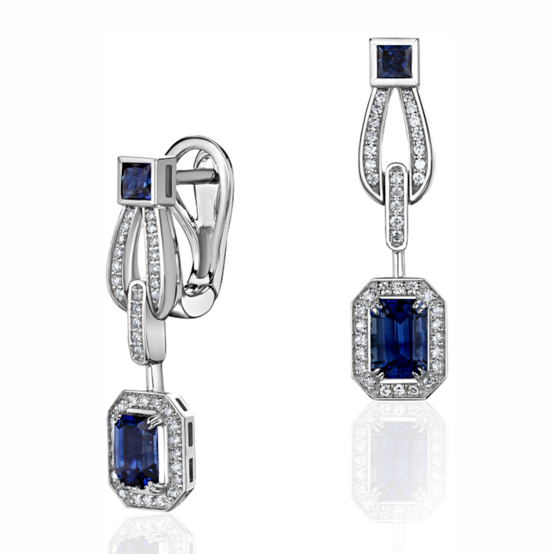 Серьги из белого золота 585 пробы с сапфирами и бриллиантами 01С6216307-1