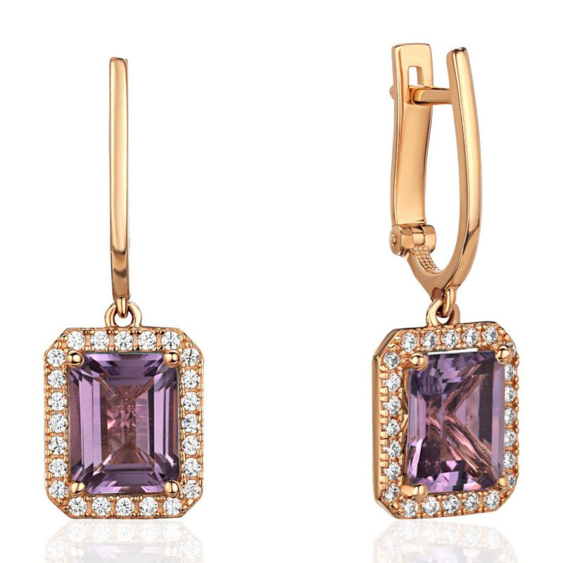 Серьги из красного золота 585 пробы с аметистами и фианитами 01С3115408-2
