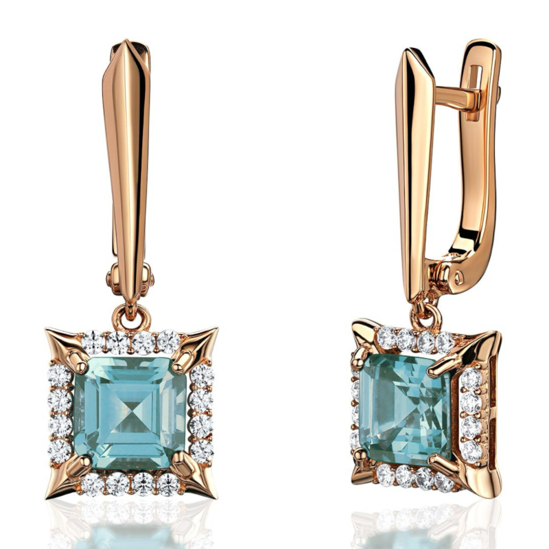 Серьги из красного золота 585 пробы с нанотурмалином и фианитами 01С2115422-1