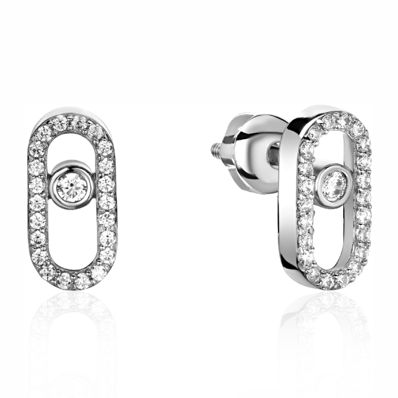 Серьги из белого золота 585 пробы с фианитами 01С1214338