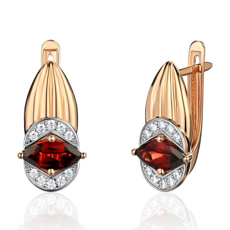 Серьги из красного золота 585 пробы с фианитами и гранатами 01С3115372Р-4