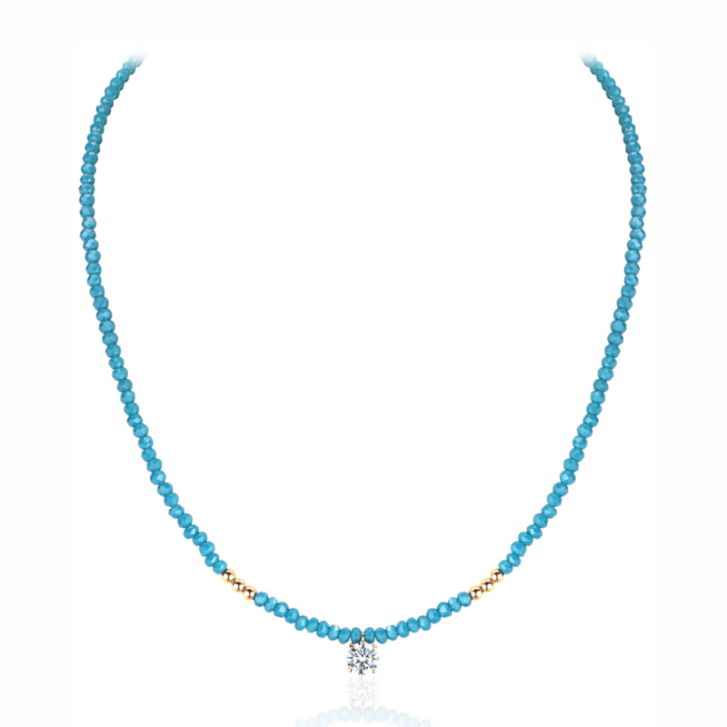 Колье из красного золота 585 пробы с фианитом и хрусталем 01Л212327-1