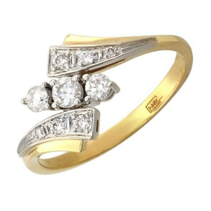 Кольцо из комбинированного золота 585 пробы с фианитами 01К166192Ж