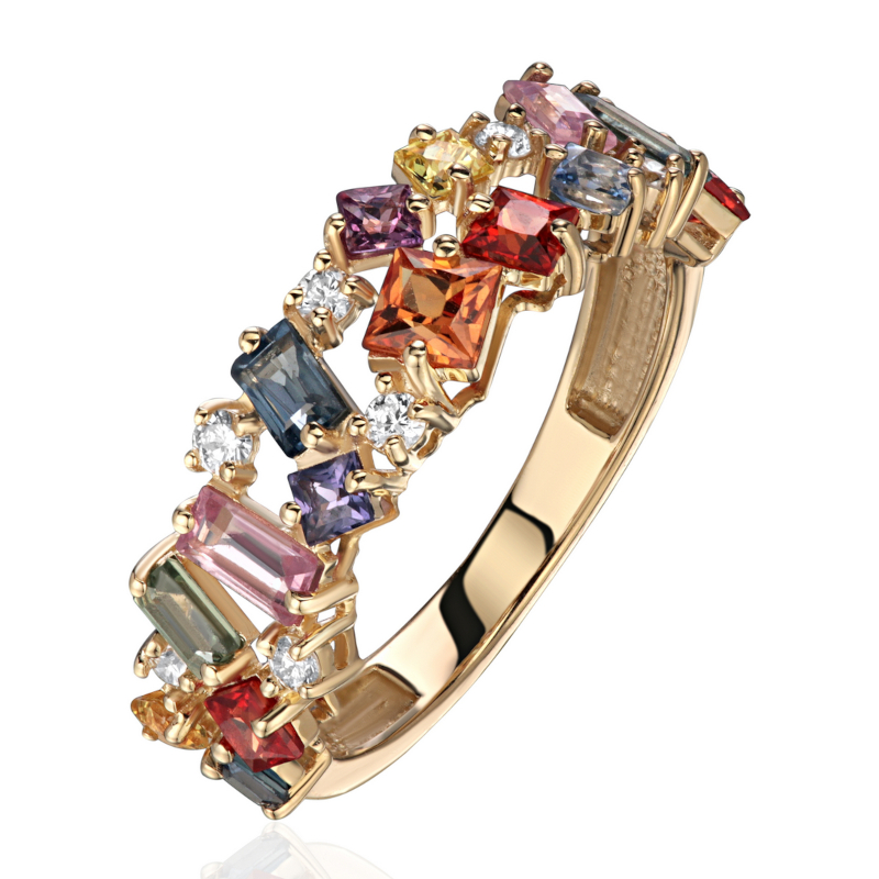 Кольцо из желтого золота 585 пробы с сапфирами и бриллиантами 01К6316600-1