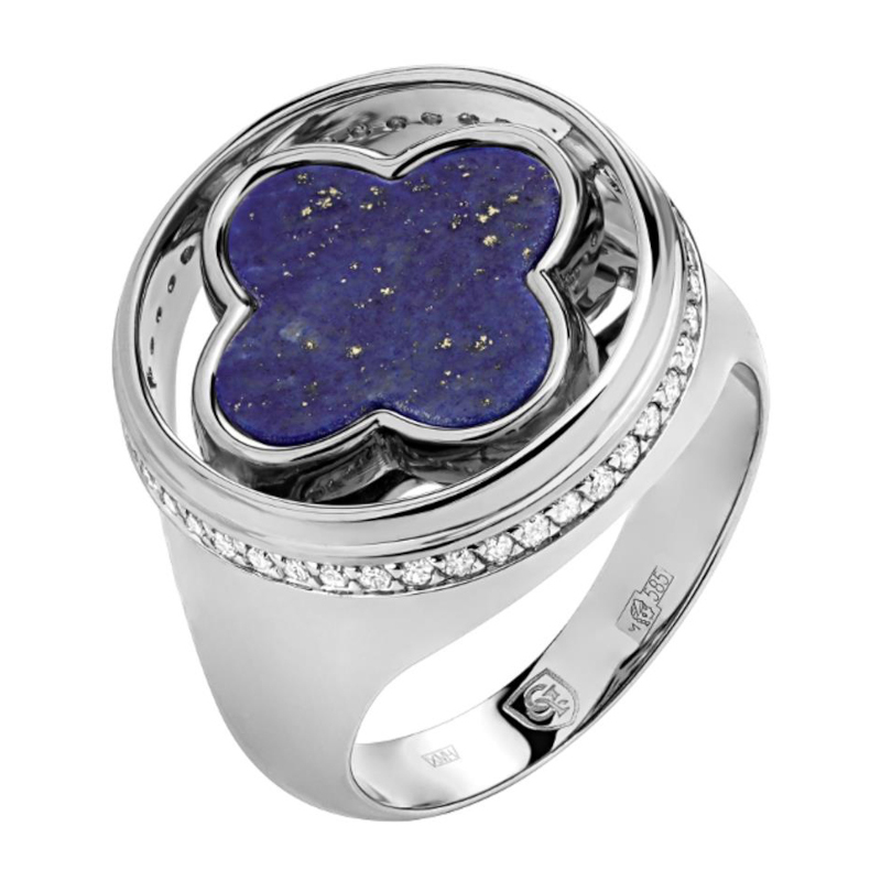 Кольцо из белого золота 585 пробы с лазуритом и бриллиантами 01К6213305-2 Кольцо из белого золота 585 пробы с лазуритом и бриллиантами 01К6213305-2