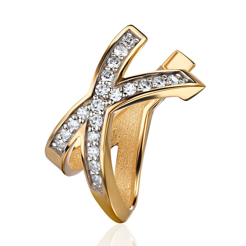 Серьга кафф без прокола из желтого золота 585 пробы с бриллиантами 01С6316921-17