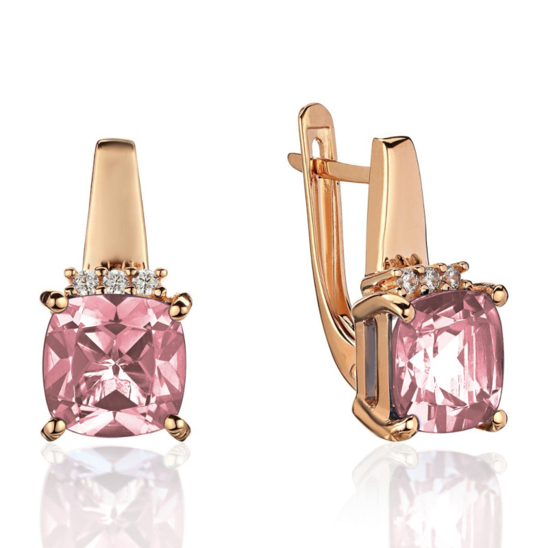 Серьги из красного золота 585 пробы с наносинтал морганитами и фианитами 01С2116572-4