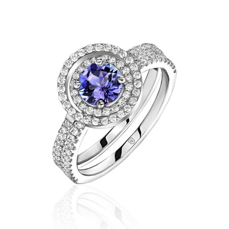 Кольцо из белого золота 585 пробы с танзанитом и бриллиантами 01К6216725-1
