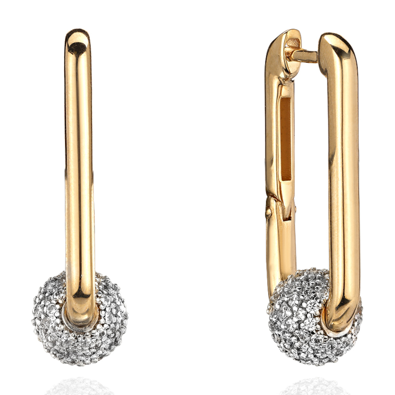 Серьги из желтого золота 585 пробы с фианитами 01С1314907Р