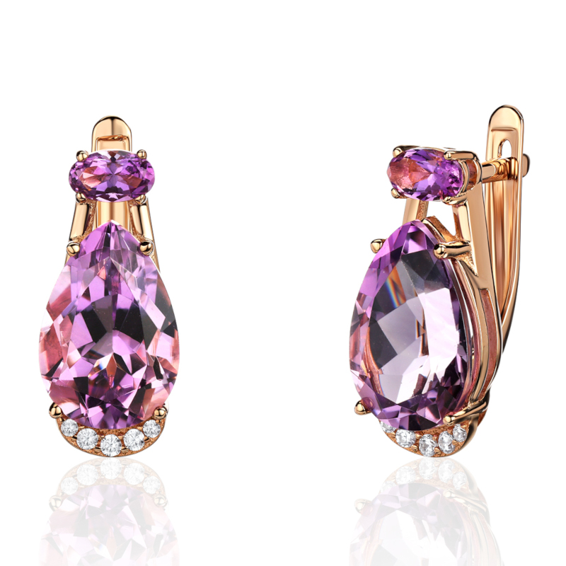 Серьги из красного золота 585 пробы с аметистами и фианитами 01С3115594-1