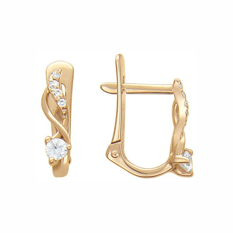 Серьги из красного золота 585 пробы с фианитами 01С115821