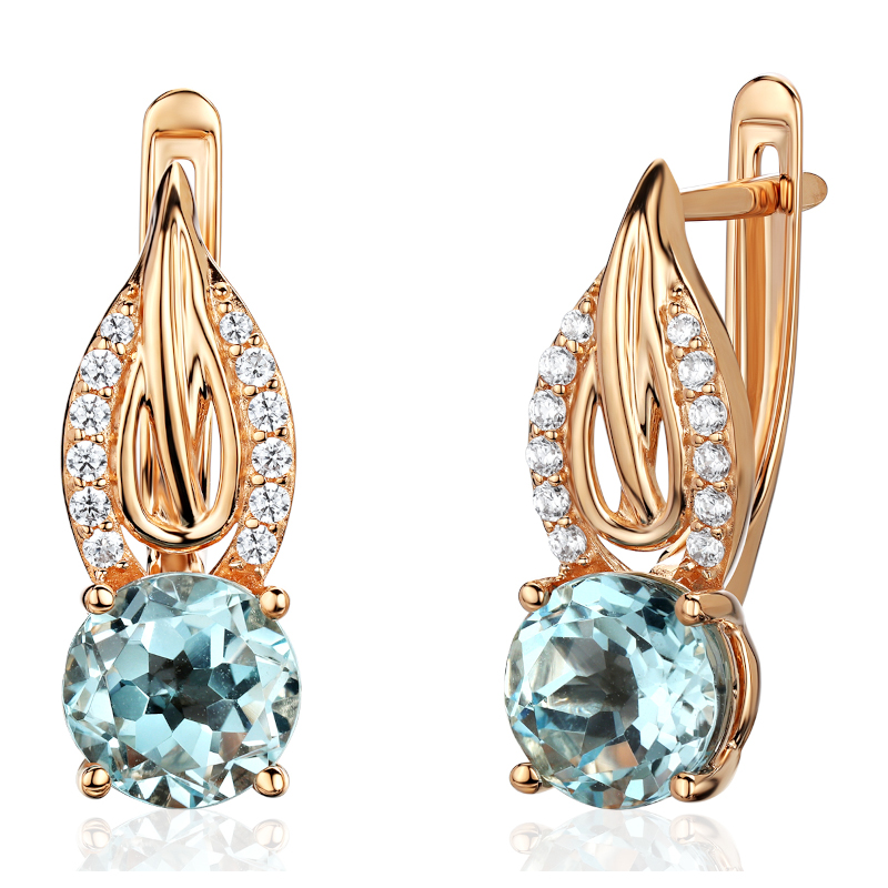 Серьги из красного золота 585 пробы с топазом и фианитами 01С3115352-1