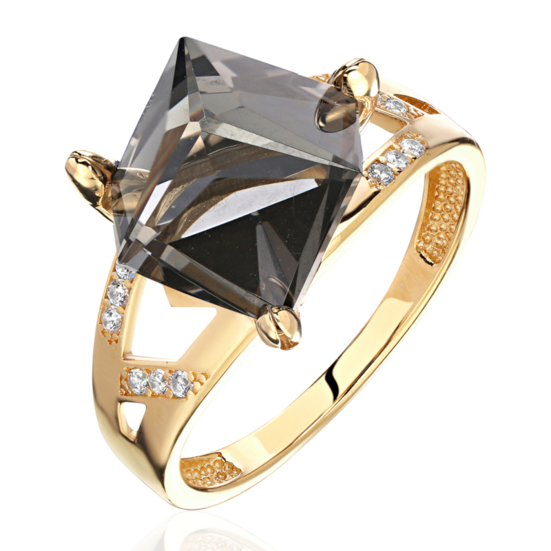 Кольцо из красного золота 585 пробы с наноситал кварцем и фианитами 01К2315258-2