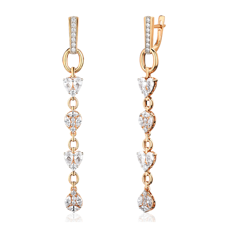 Серьги из красного золота 585 пробы с фианитами 01С1115683Р