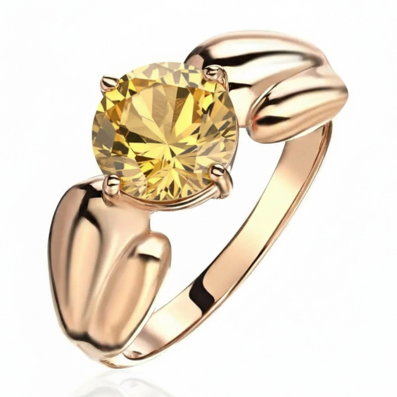 Кольцо из красного золота 585 пробы с цитрином 01К3116470-5