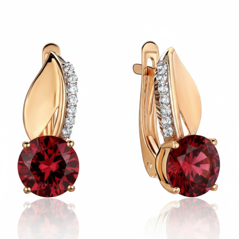 Серьги из красного золота 585 пробы с гранатами и фианитами 01С3116423Р-1