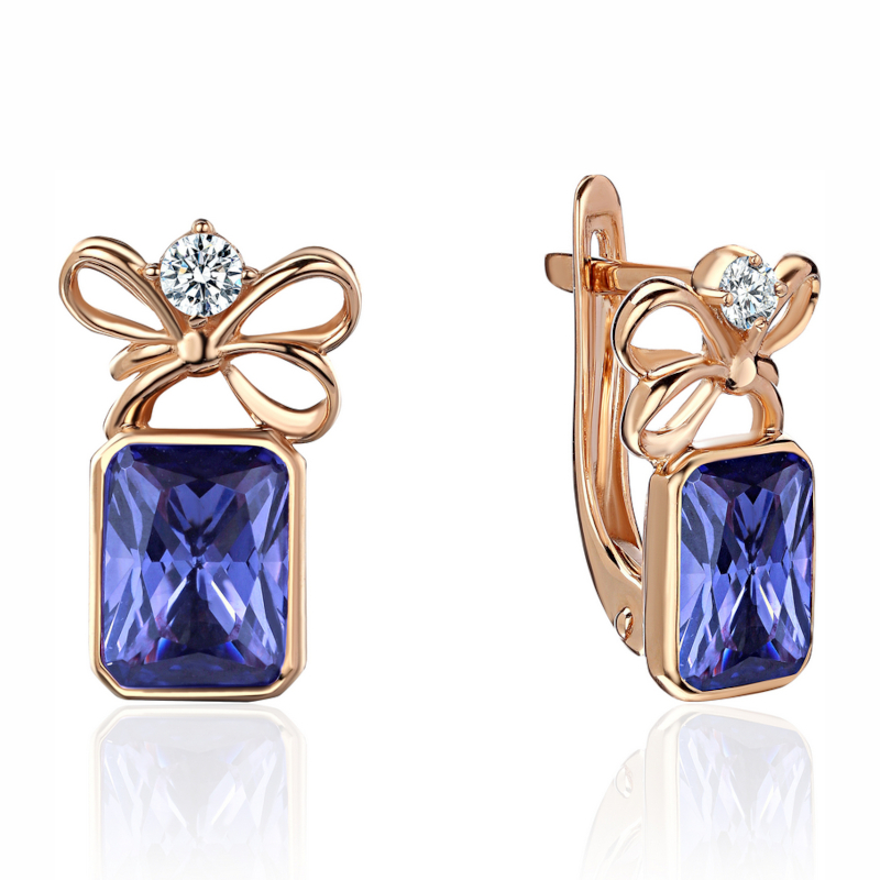 Серьги из красного золота 585 пробы с наноситал родолитом и фианитами 01С2116568-2